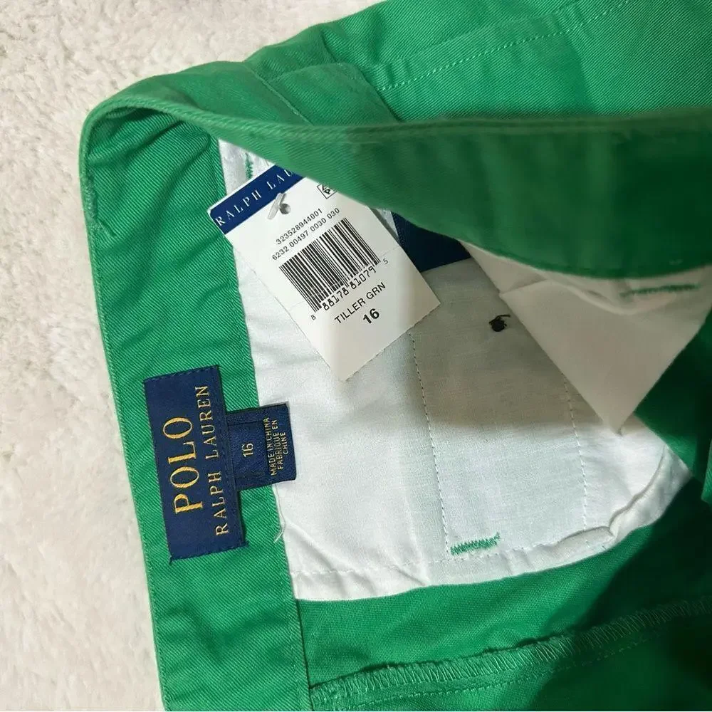 Polo Ralph Lauren Youth Boys Chino Pants Flat Front Green-Blue Pony